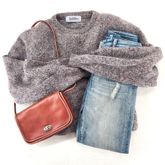 Sweaters - Vintage Sweater Grey Wool Crewneck Womens XL Retro Cozy Knit Granola Y2k